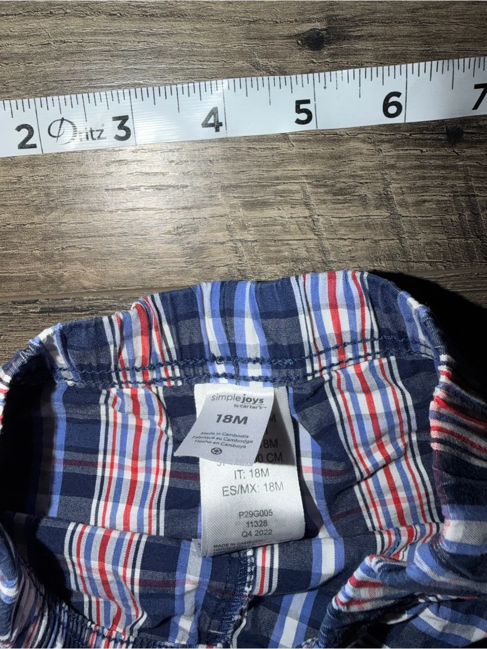 Carter's Blue and Red Plaid Drawstring Shorts